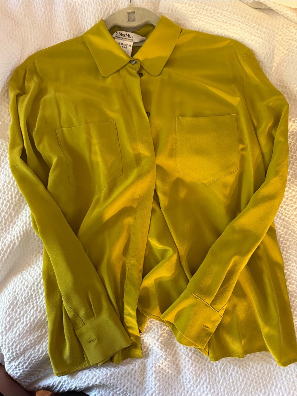 MaxMara Chartreuse Silk Button-Down Blouse